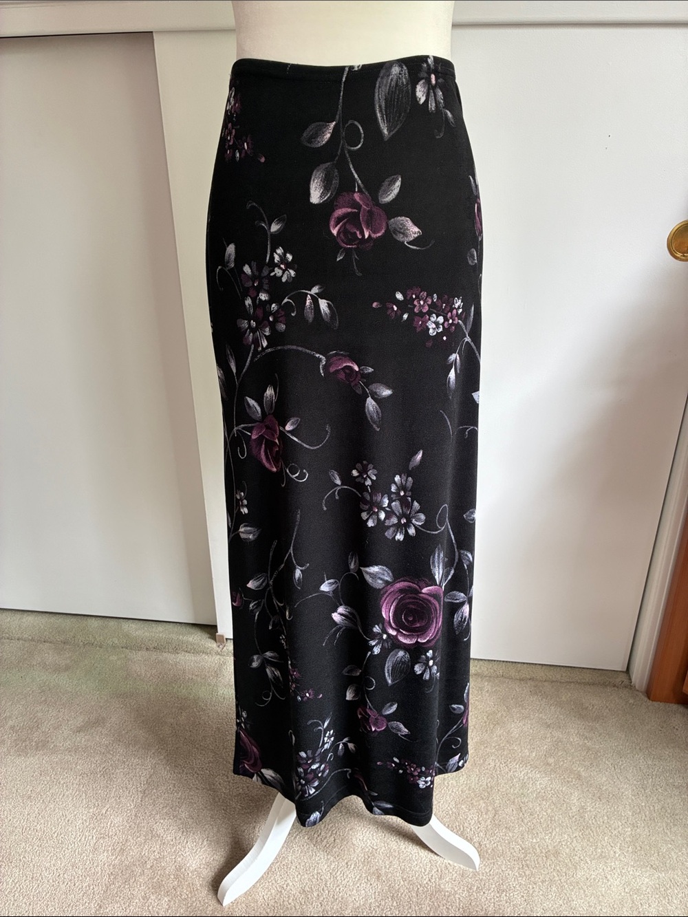 La Belle Black Maxi Skirt with Purple Floral Print